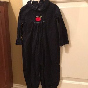 Navy blue corduroy one piece back toschool theme